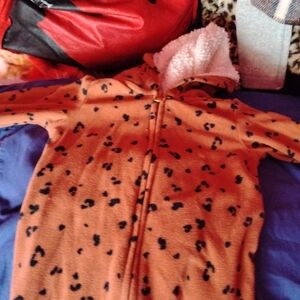 Carter's Brown and Black Infants animal print Fleece One-piece Outfit!